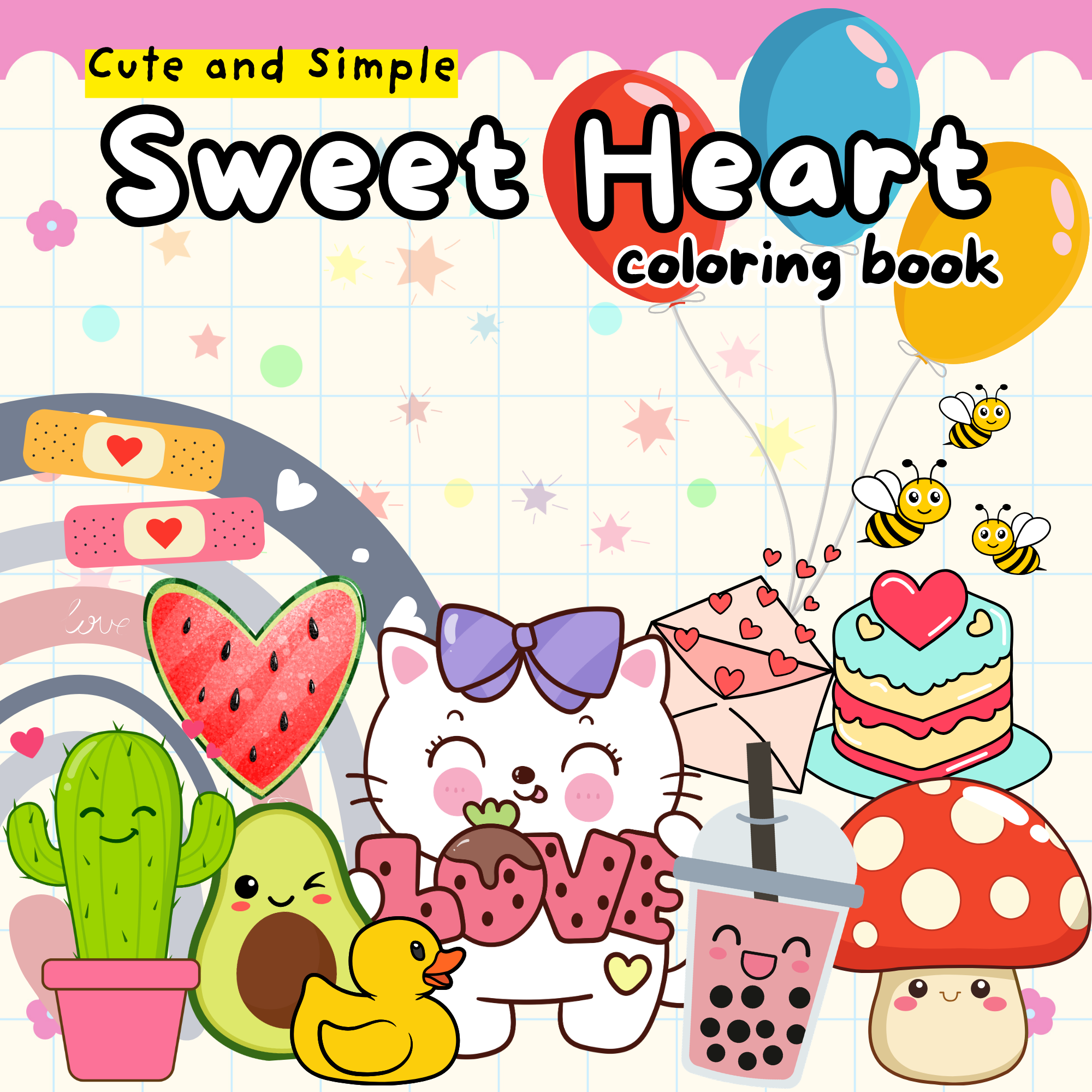 Cute and Simple Sweet Heart Coloring Book